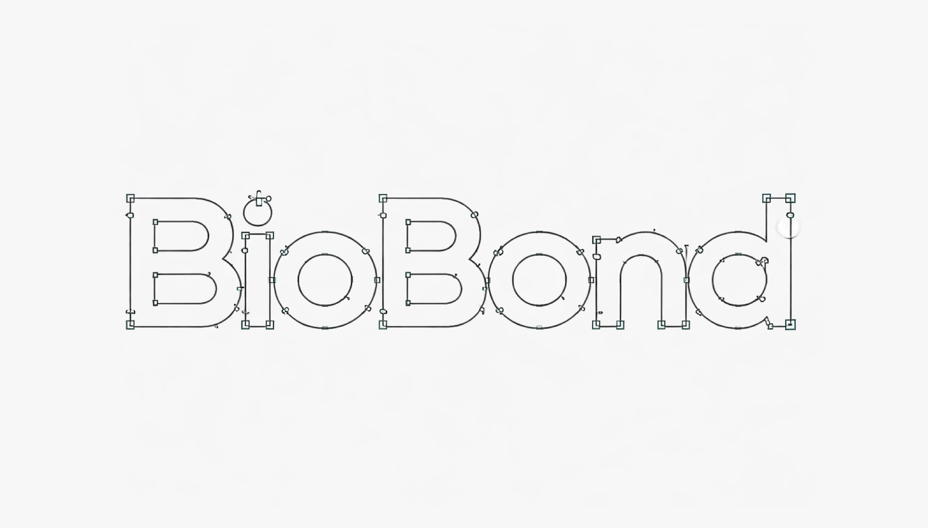 BioBond wordmark drawn as a wireframe with anchor points on white