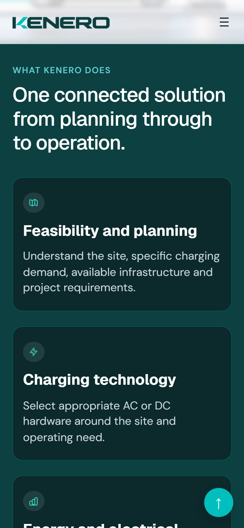 Mobile view of the Kenero section “One connected solution from planning through to operation”