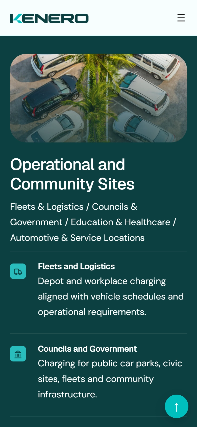 Mobile view of the Kenero “Operational and Community Sites” section
