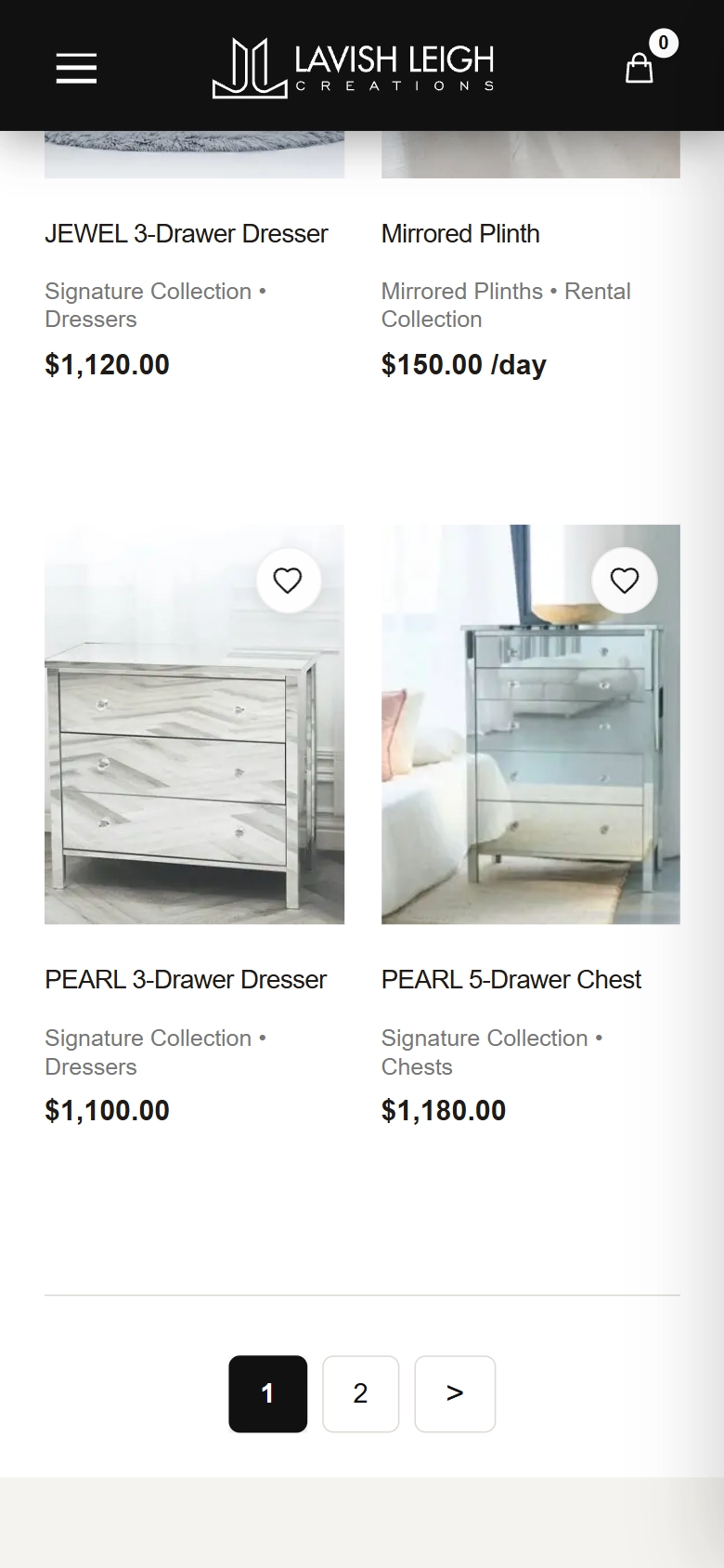 Mobile view of the Lavish Leigh Creations product listing with prices