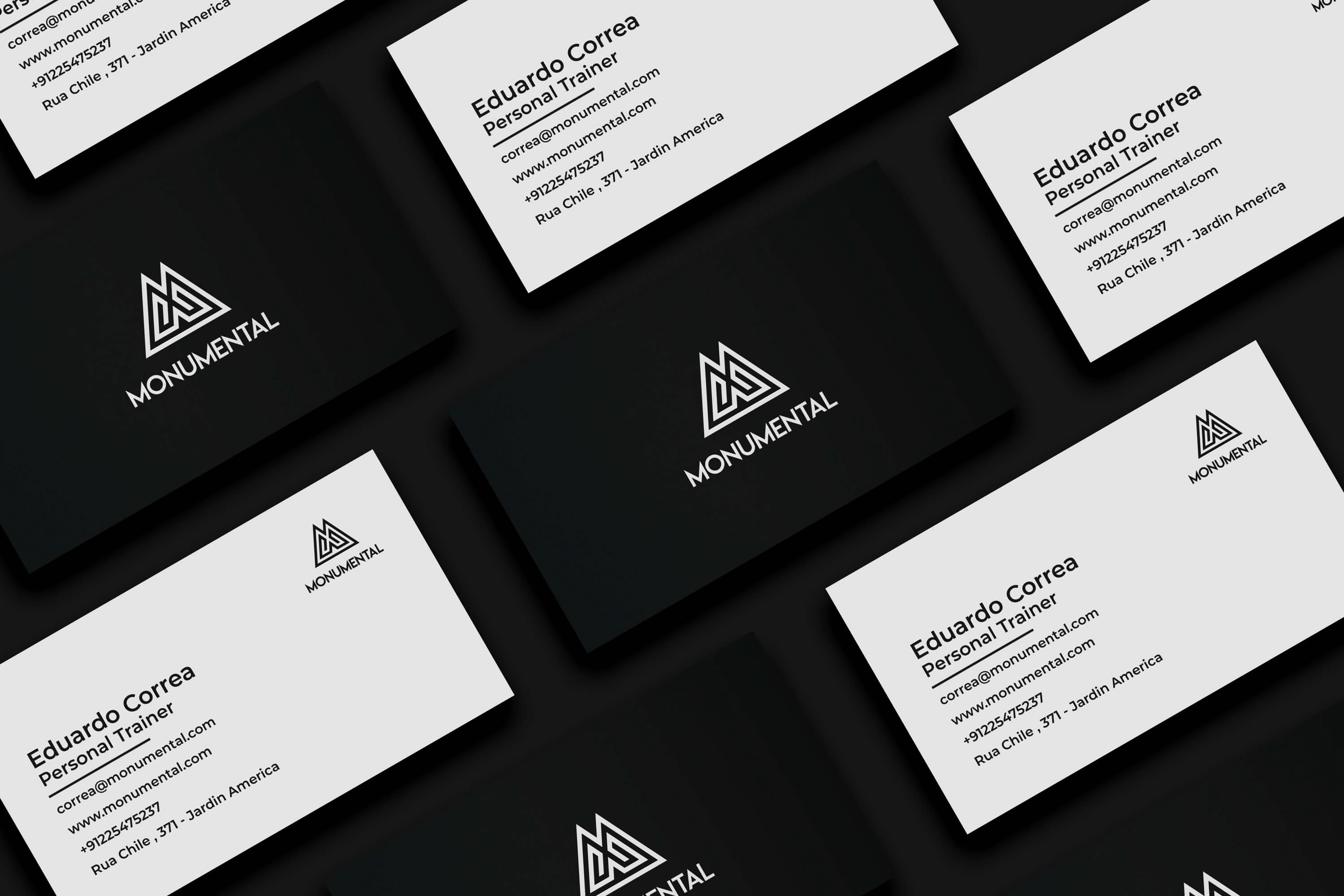 Monumental business cards for a personal trainer in black and white