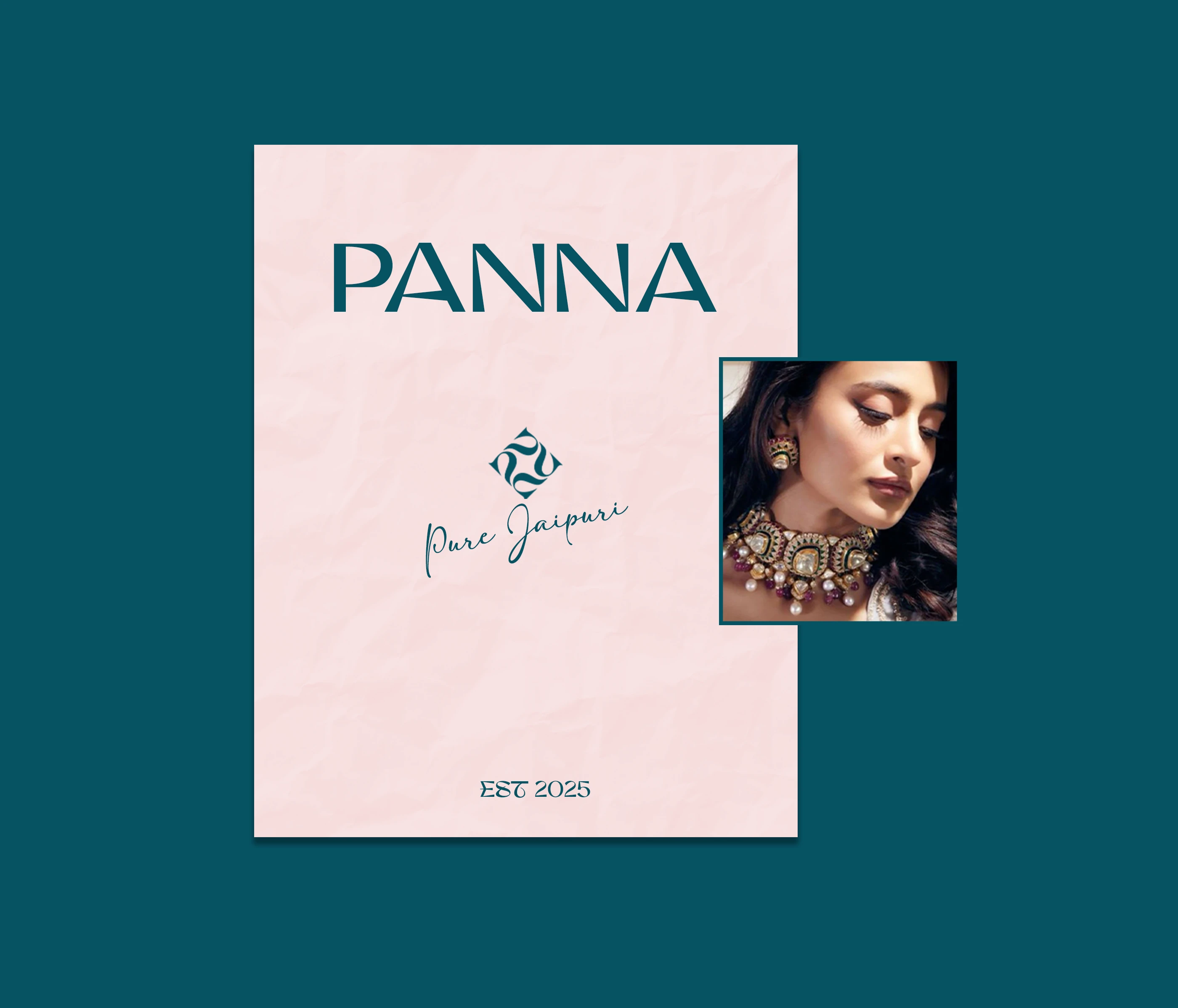 Panna brand booklet cover with the monogram, the words Pure Jaipur and a jewellery portrait