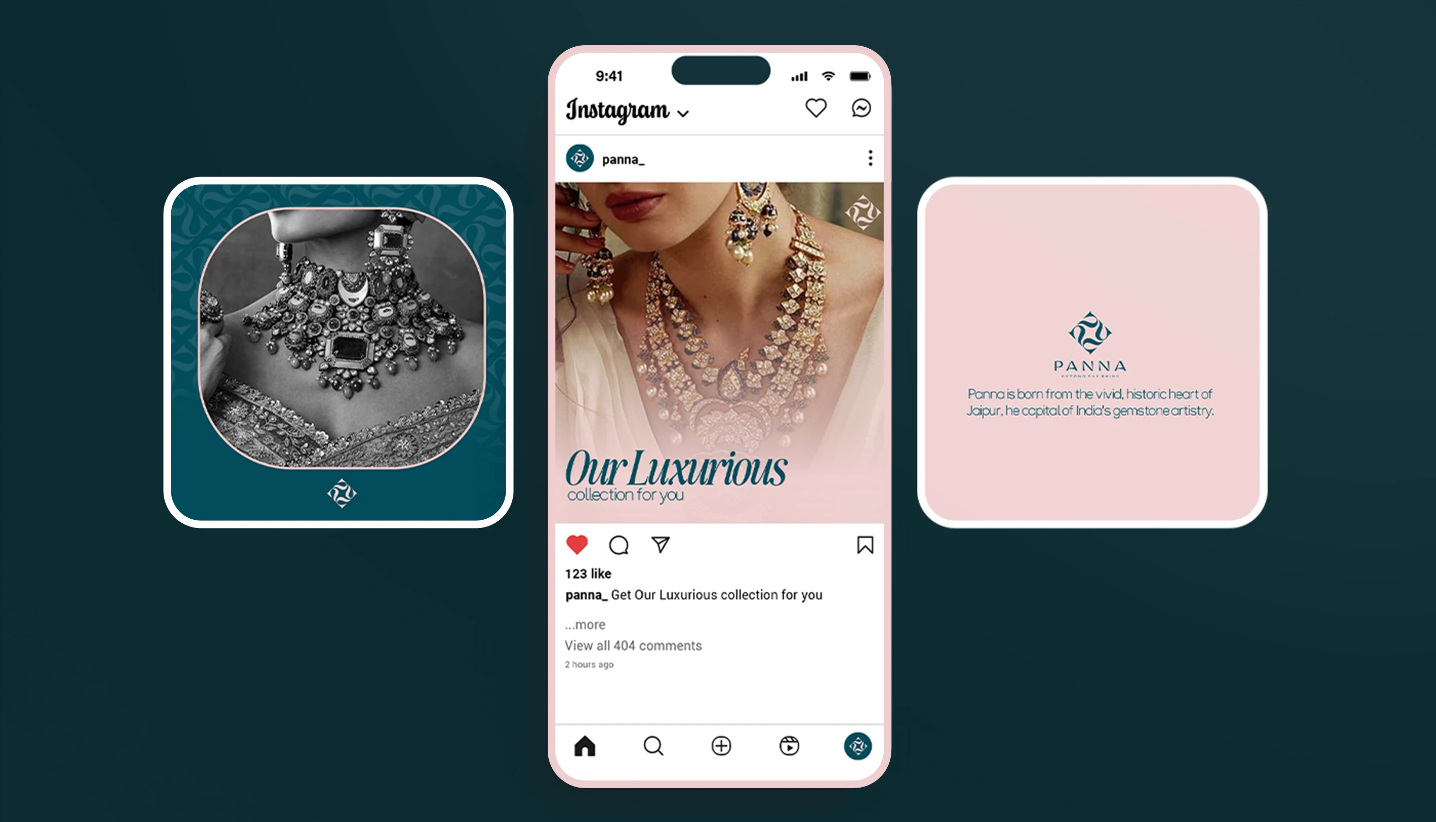 Panna Instagram profile and posts on a phone beside two brand tiles