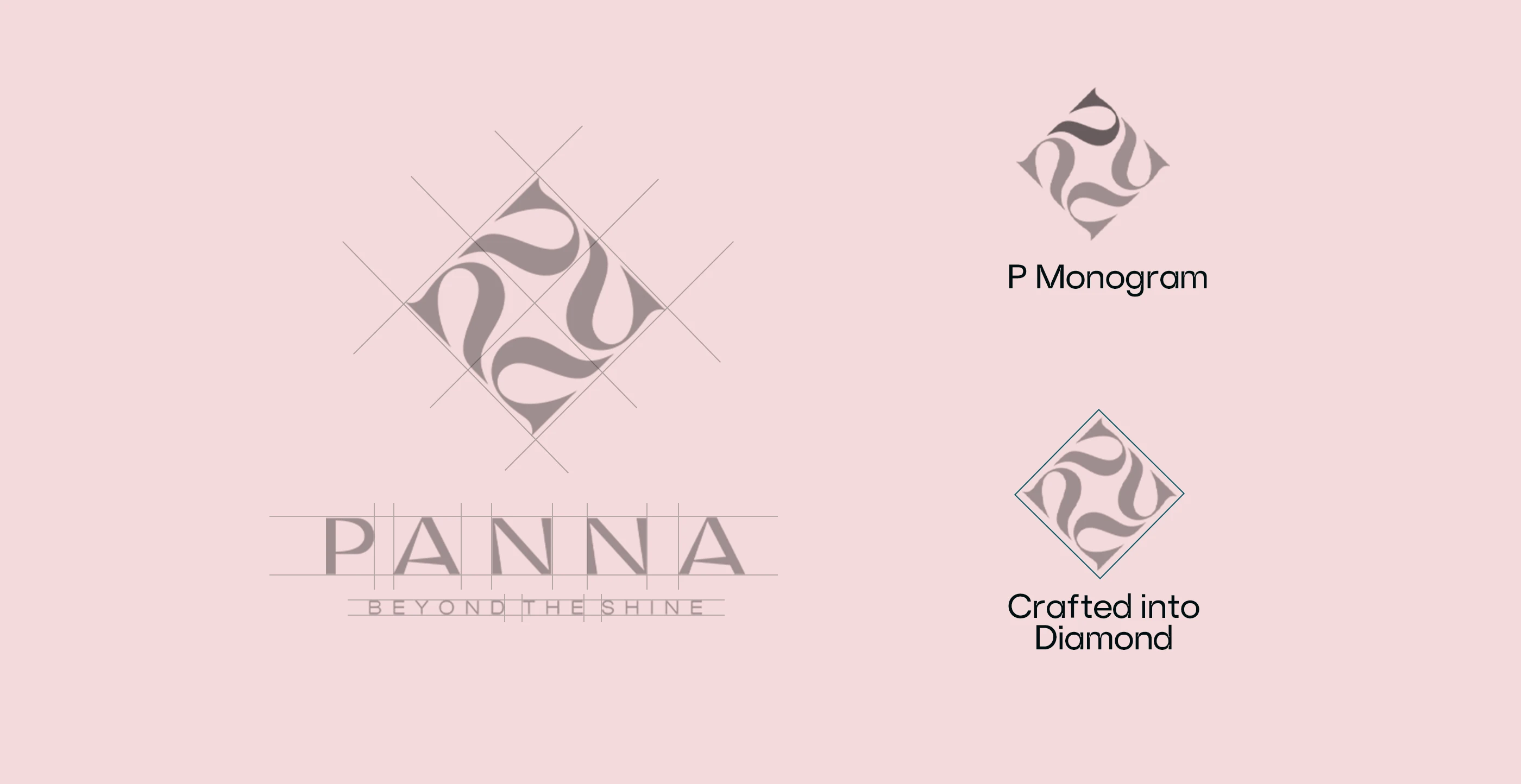 Panna P monogram construction and the logo crafted into a diamond shape
