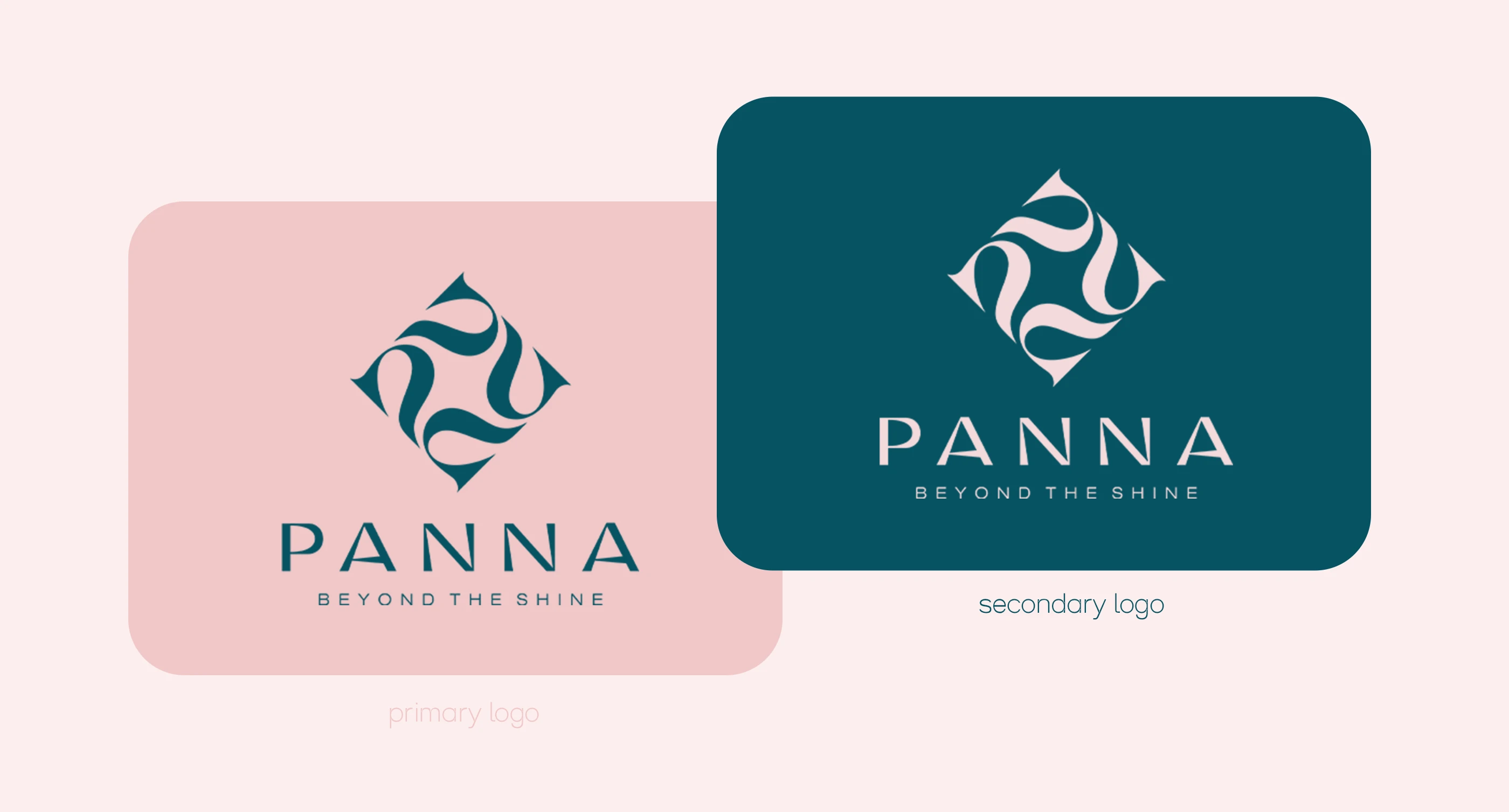 Panna primary logo in teal and secondary logo in pink on soft backgrounds