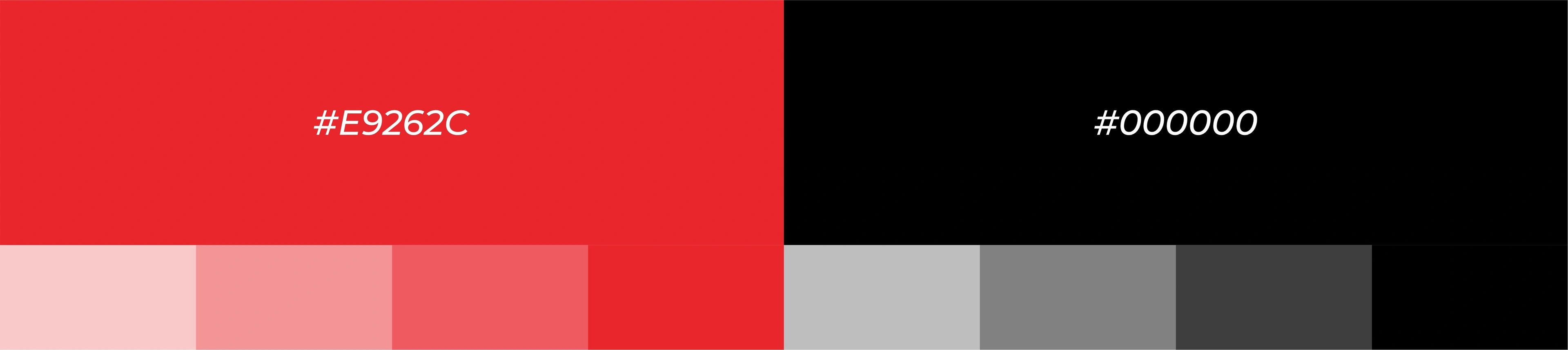 Rimitto colour palette of bright red and black with tints and greys