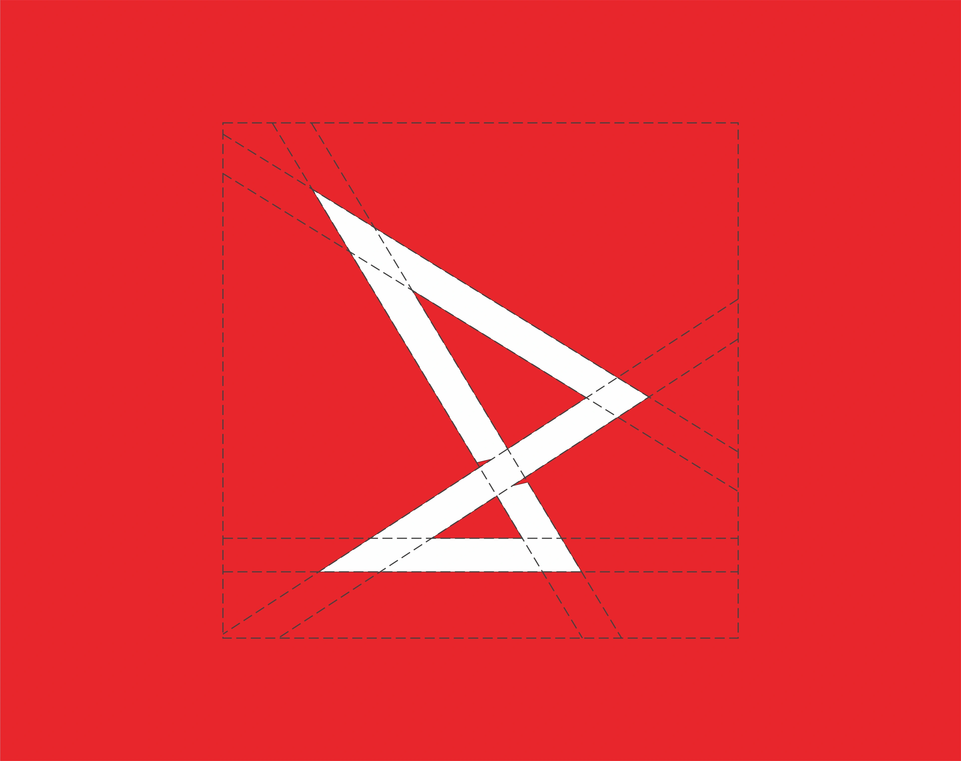 Rimitto logo mark in white on red with construction grid lines behind it