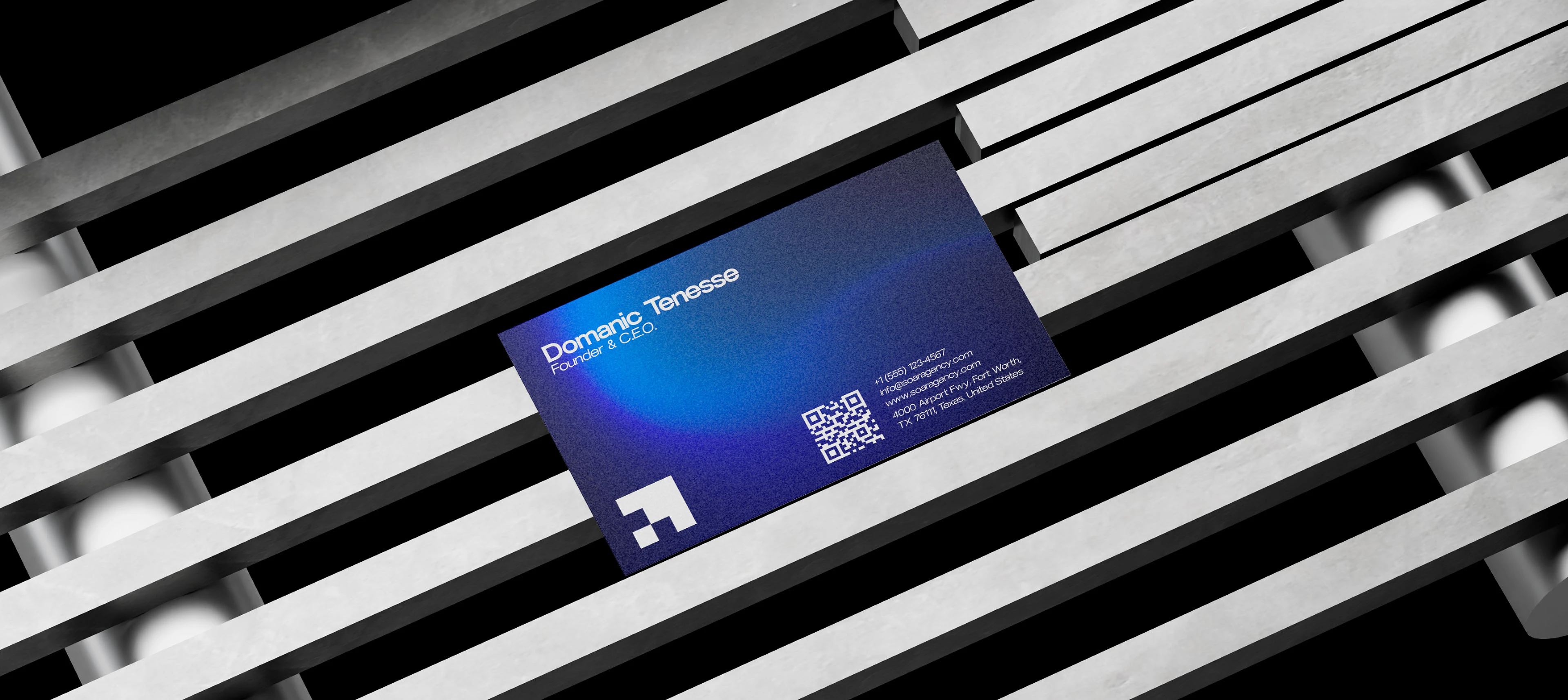 Soar business card on white slats