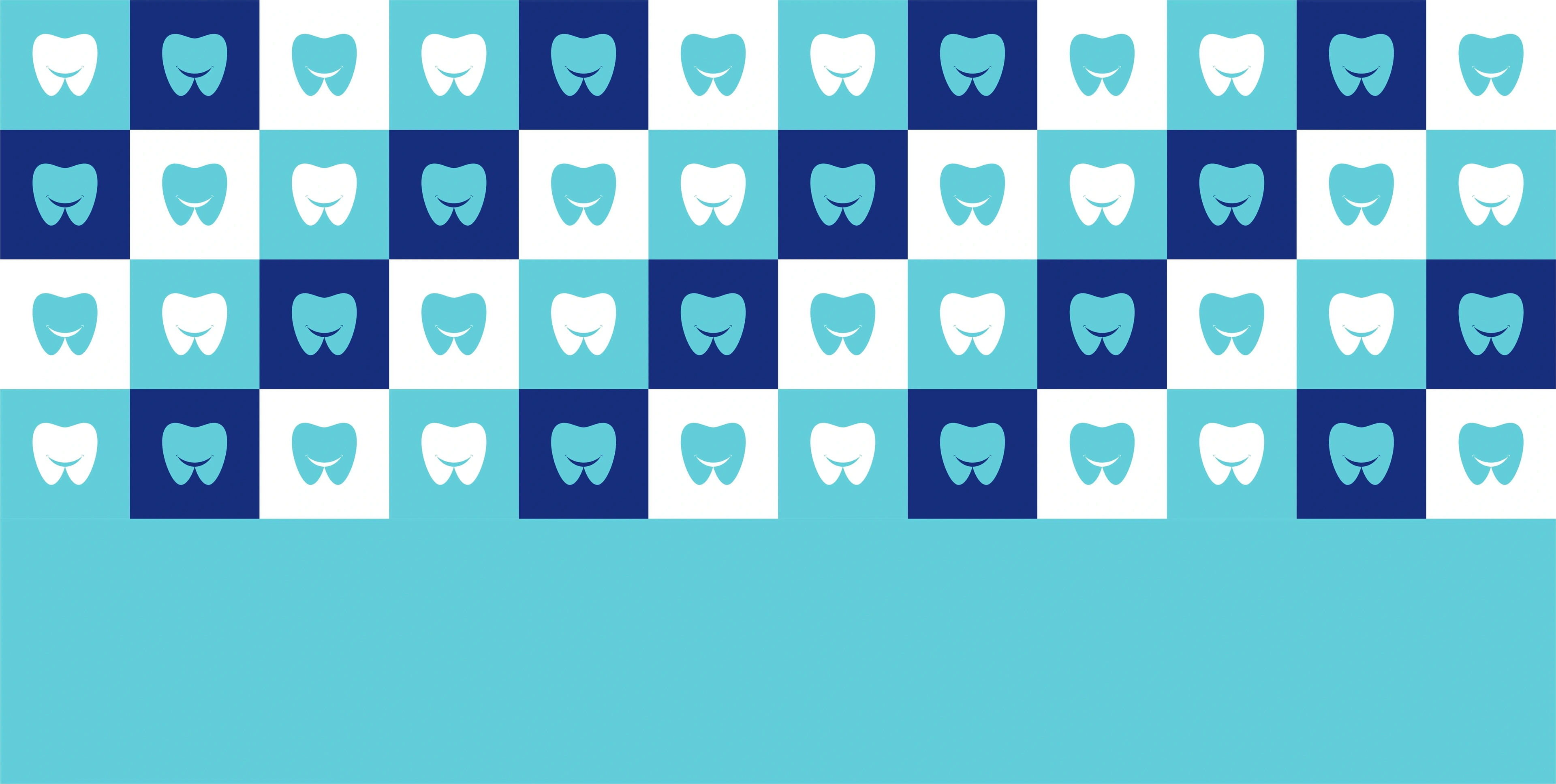 Checkerboard pattern of tooth icons in navy, teal and white