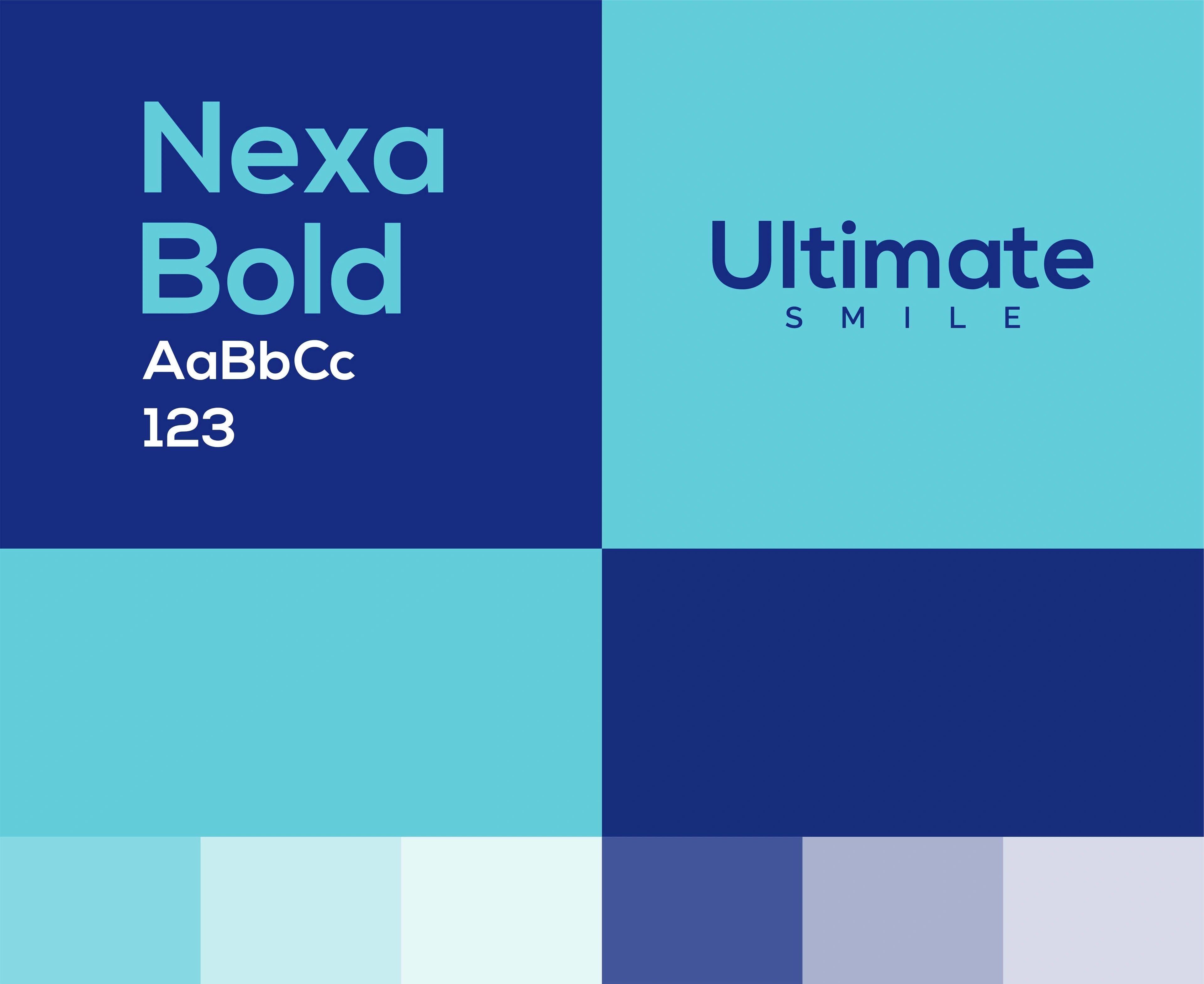 Ultimate Smile typography in Nexa Bold with the navy and teal colour palette